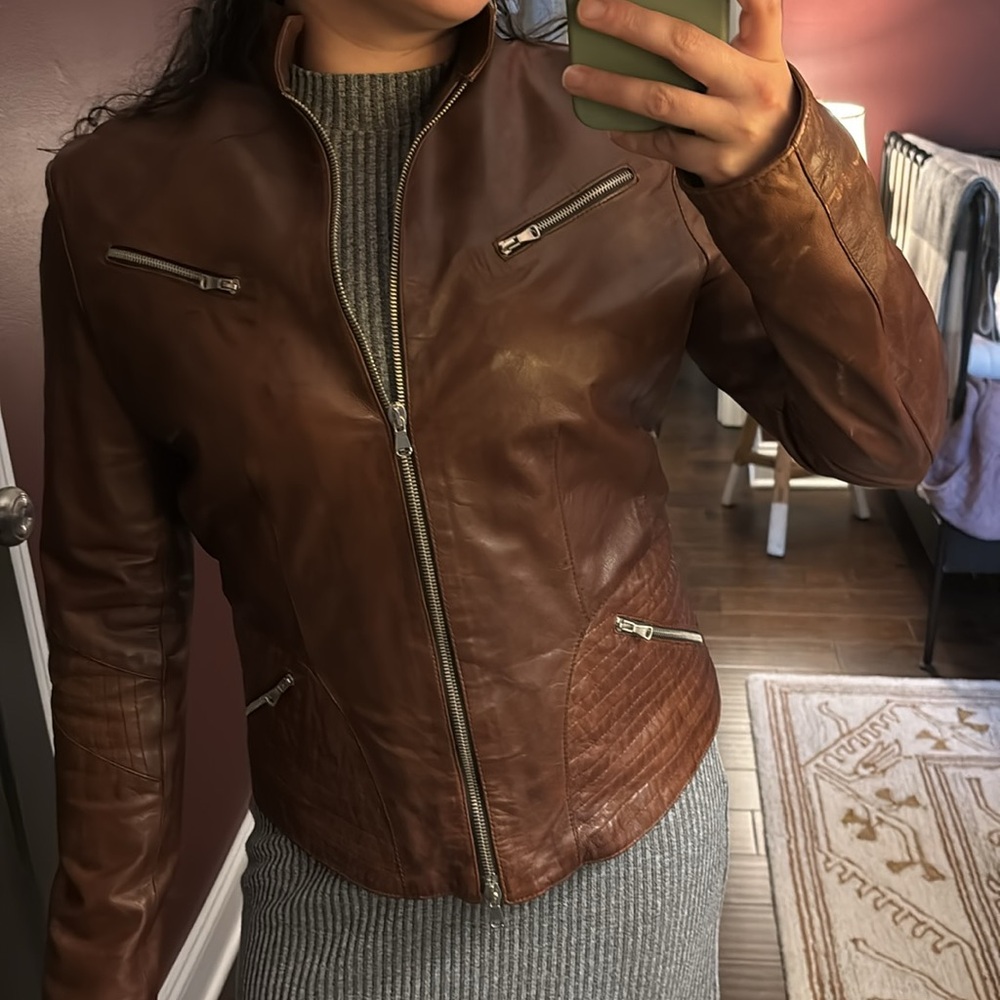 🤎🇮🇹 From Italy !!! Brown Leather Moto Jacket